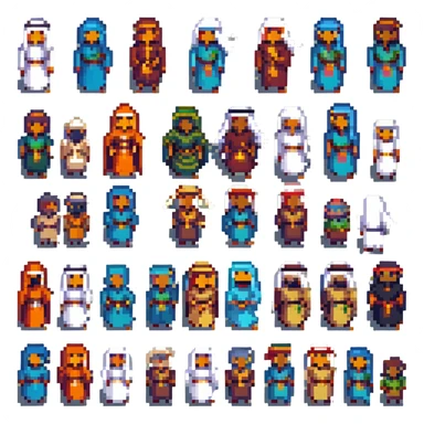 pixel art character in traditional Arabic attire, simple and expressive, retro game look sticker