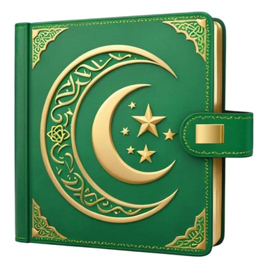Closed Quran with the Islamic Symbol on it (moon and star) green from left to right sticker