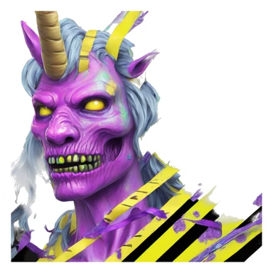 .Zombie_ Vaporwave black holographic oilslick zombie unicorn yellow caution tape sticker