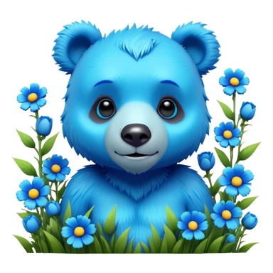 3D, adorable little Pixar style blue neon punk bear in a field of flowers, ultra detailed, each lash, eye, and strand of fur is shown in stunning detail as though captured in a timeless photograph, rich textures, visually rich, so lifelike it feels like it could leap off the page at any moment sticker