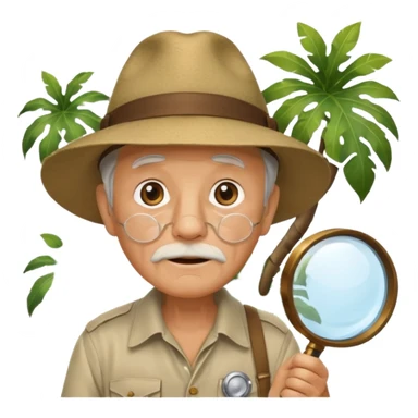 an old man with jungle and magnifying glass sticker