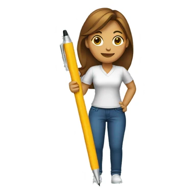 woman holding pen sticker