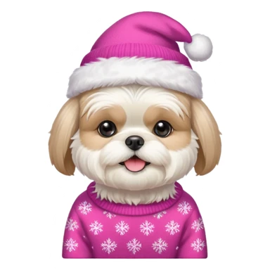 white shih tzu with pink christmas sweater and hat sticker