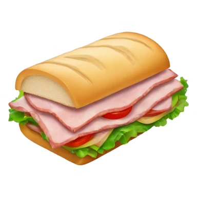 a big sandwich with ham, and vegetables, tomato, salad, cumcumber sticker