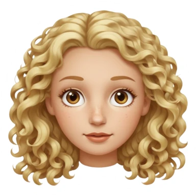 Blond curly hair white women, oval shape face hazel eyes long lashes little bit of freckles high cheek bones sticker