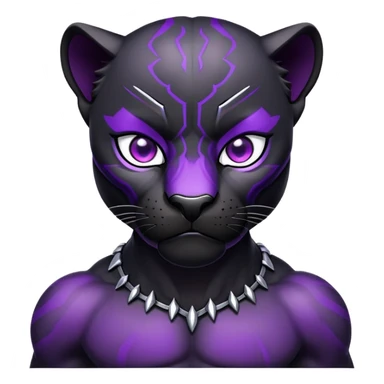 sleek black panther with bright purple eyes, sad face sticker
