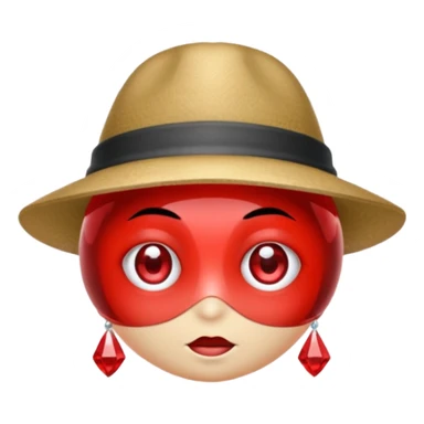 A single red crystal gemstone character wearing hat,  no mouth no face. two eyes sticker