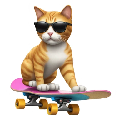 Cat riding a skateboard while wearing sunglasses sticker