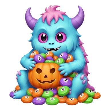 Candy Monster – a tiny pastel-colored monster hugging a pile of Halloween candy.  sticker