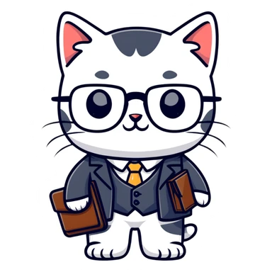 kitten in a suit holding a briefcase and wearing glasses sticker