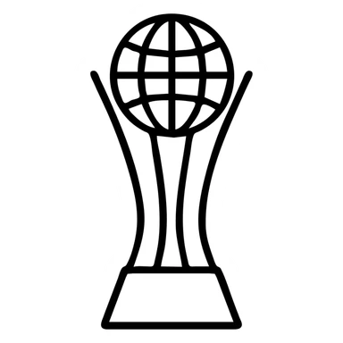 Airbnb icon inspired by FIFA Club World Cup trophy, minimalist style, stylized trophy with globe on top, no text, Airbnb category icon style sticker