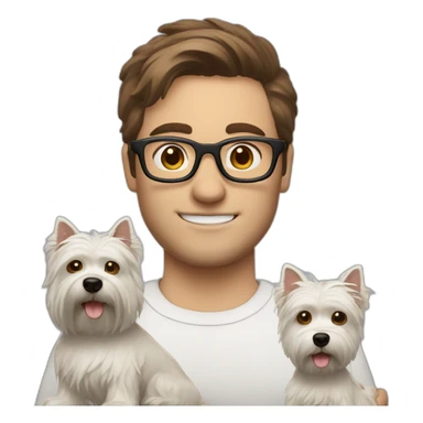 Brown hair man with glasses with westie dog girl sticker