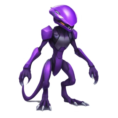 a black-purple Genesect-Raptor-Fakémon—hybrid with a futuristic visor-helmet full body sticker