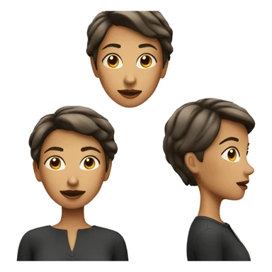 woman with short hair looking at three adjacent screens sticker