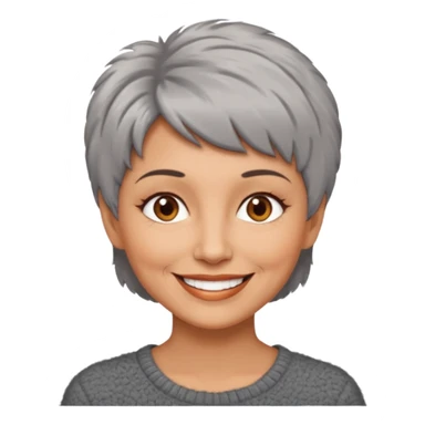 woman 50 years old, short grey fluffy cut hair, tannes skin and brown eyes sticker