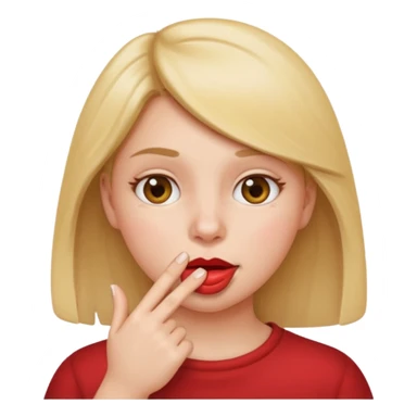 apple style emoji of a girl with a finger in her mouth, neutral expression, simple and clear sticker