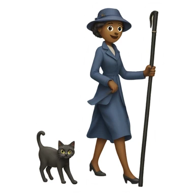 lady with walking stick and cat sticker