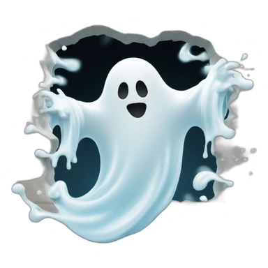 ghost stuck halfway in a wall ejecting a spray of white milky substance forward from center of body all over sticker