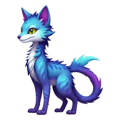 Kawaii dark colorful edgy fantasy ethereal feline-vernid-sergal-fursona animal creature with a tufted tail full body sticker