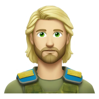 ukrainian military blonde man with a beard with green eyes with blue viking paint on the face  sticker