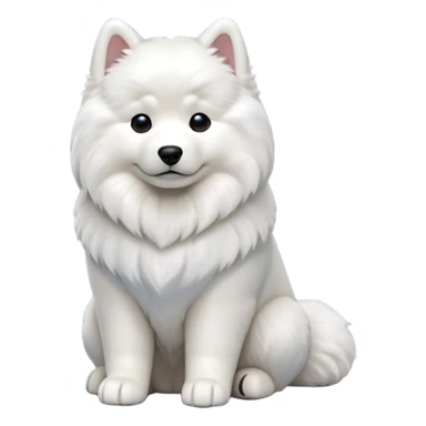cinematic-[samoyed]-realistic-full-body-sitting-emoji,-tail-resting-loosely-beside-its-paws,-head-tilted-dramatically, -fluffy-[white]-fur,-simplified-yet-realistic-focused-features,-highly-detailed,-glowing-with-an-almost-sarcastic-glow sticker