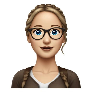 Hyper real Jennifer Lawrence with blue eyes glasses and chocolate hair in ponytail  sticker