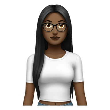 White girl with long straight black hair wearing a white crop top and glasses full body sticker