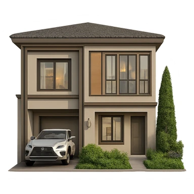 Cut the house in half vertically, showing only one side. Preserve about 70% realism with real colors and main architectural details. The original style is 3D emoji style, but since it does not support editing, use a general style editor to maintain the look as much as possible. Use a transparent background. sticker