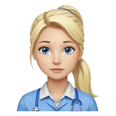 Just a head, blonde hair with lowlights in a ponytail, blue eyes, some freckles, a little older female ready to get some tasks done at work sticker