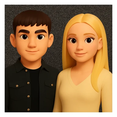 Make the people in the image stand slightly farther apart from each other while preserving the original style and background. sticker