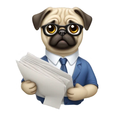 a pug holding a folder with documents sticker