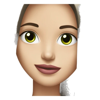 Brunette bombshell supermodel girl with long straight hair, pale skin, pink lips and green eyes, smiling sticker