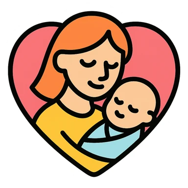 Mother's Day icon, mother and child silhouette, color icon style sticker