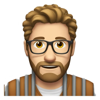 White man with brown hair and beard, with glasses, in prison behind bars sticker