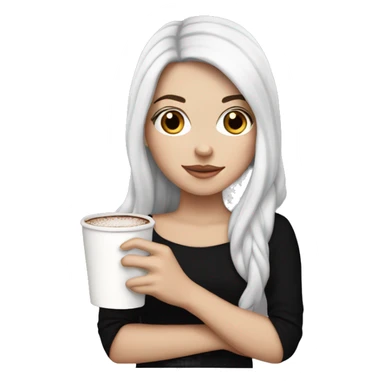 white girl with black long hair and a hot chocolate sticker