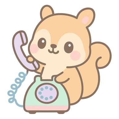 cute squirrel chatting on an old rotary phone, kawaii style sticker