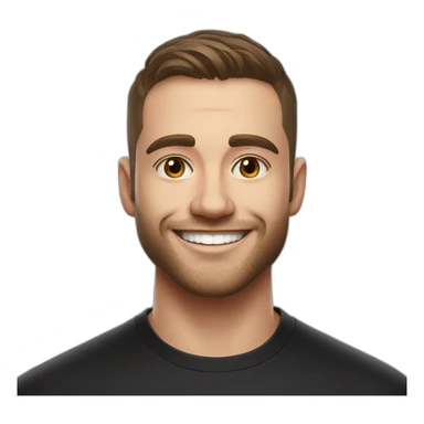 30 year old American Silicon Valley UX designer smiling with stubble in a black tshirt with broad shoulders profile photo hair fade undercut sticker