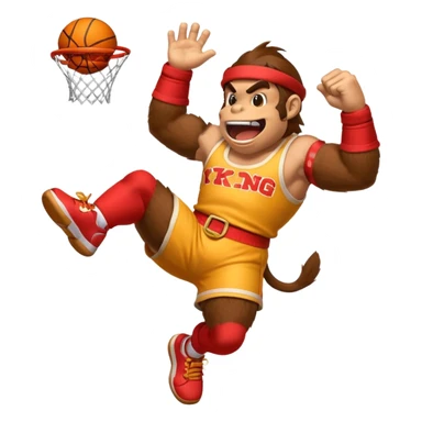 Donkey Kong from Smash Bros doing a basketball dunk, emoji style sticker