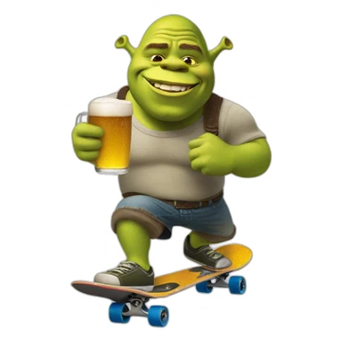 shrek skateboarding with a beer sticker