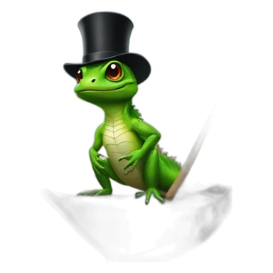 lizard with a cane and a black top hat on a barge sticker