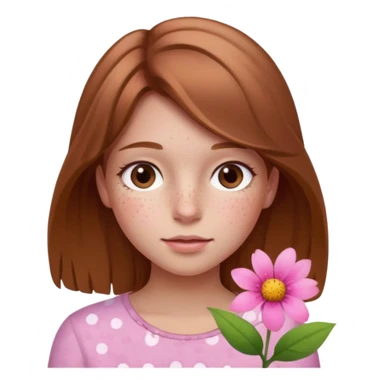 Girl with With light brown hair and a summer pink flower on her head and freckles sticker