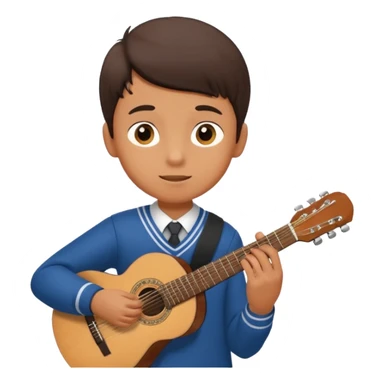 Teen boy – wearing school uniform, holding classical guitar, practicing chords. sticker