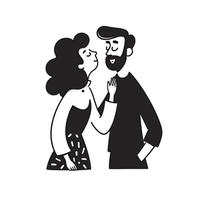 Curly haired woman with curly hair kissing a man with straight hair and a beard, cute couple sticker