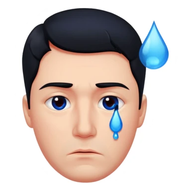 man with black hair. His face is intensely red, visibly flushed and over-reddened, as if he's been crying hard. His expression is sad, and a single blue clear tear flows down his cheek. sticker