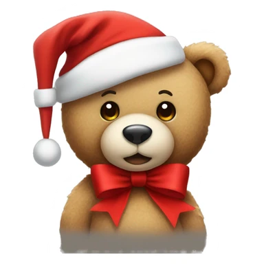 Teddy bear with red bow and santa’s hat  sticker
