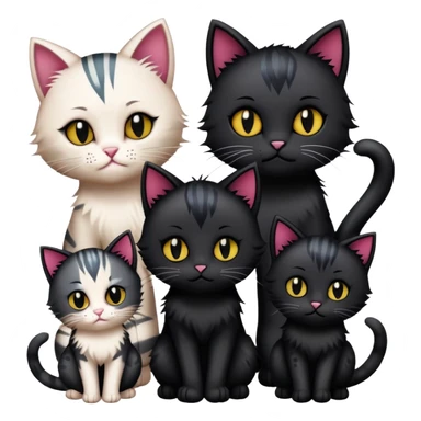 three emo cats in love with tattoos and cool hair, plus five emo kittens sticker