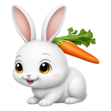 À Young rabbit smillling at a carot  sticker