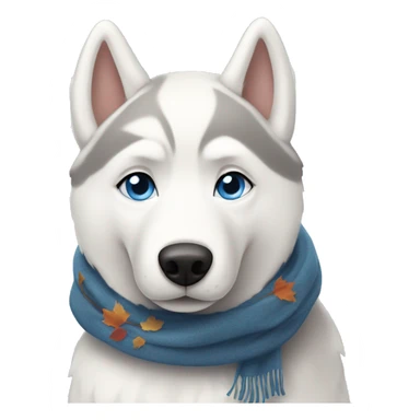 White Siberian husky with blue eyes wearing an autumn scarf sticker