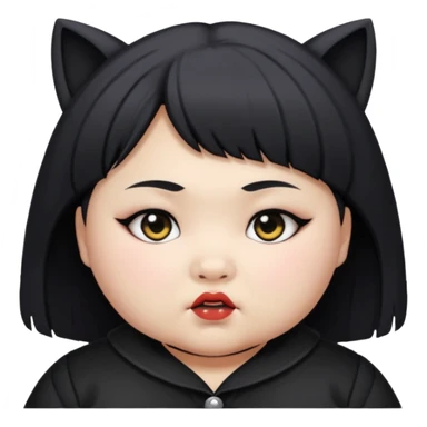 chubby Asian female, 14 years old, wolf cut, baby face, goth clothes sticker