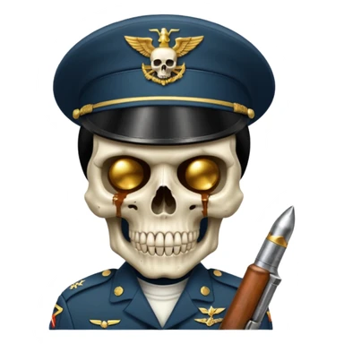 Una calavera 💀 soldado 🪖 mordiendo una bala sticker